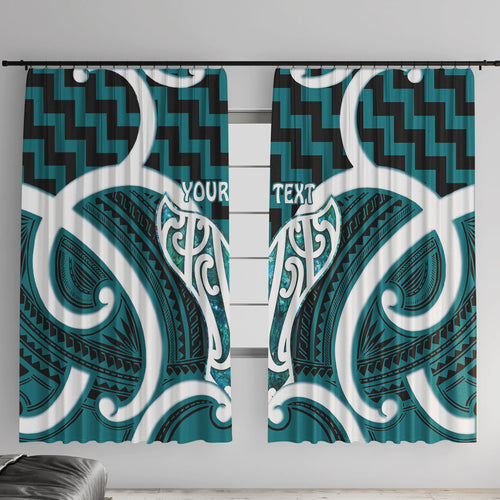 Aotearoa Atua Tangaroa Personalised Window Curtain God Of The Sea Maori Whale Tail Cyan