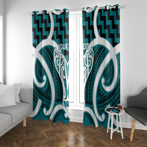 Aotearoa Atua Tangaroa Personalised Window Curtain God Of The Sea Maori Whale Tail Cyan