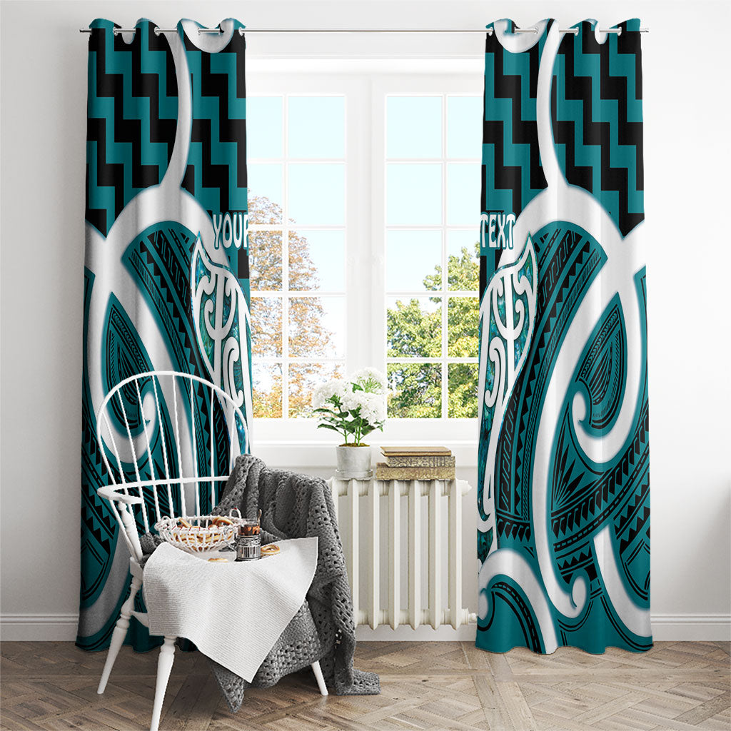 Aotearoa Atua Tangaroa Personalised Window Curtain God Of The Sea Maori Whale Tail Cyan