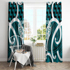 Aotearoa Atua Tangaroa Personalised Window Curtain God Of The Sea Maori Whale Tail Cyan