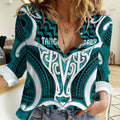 Aotearoa Atua Tangaroa Personalised Women Casual Shirt God Of The Sea Maori Whale Tail Cyan