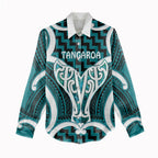 Aotearoa Atua Tangaroa Personalised Women Casual Shirt God Of The Sea Maori Whale Tail Cyan