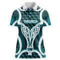Aotearoa Atua Tangaroa Personalised Women Polo Shirt God Of The Sea Maori Whale Tail Cyan