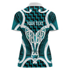 Aotearoa Atua Tangaroa Personalised Women Polo Shirt God Of The Sea Maori Whale Tail Cyan