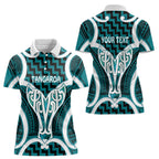 Aotearoa Atua Tangaroa Personalised Women Polo Shirt God Of The Sea Maori Whale Tail Cyan