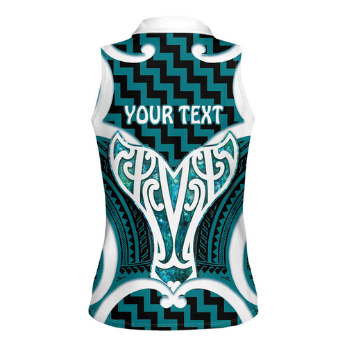 Aotearoa Atua Tangaroa Personalised Women Sleeveless Polo Shirt God Of The Sea Maori Whale Tail Cyan