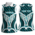 Aotearoa Atua Tangaroa Personalised Women Sleeveless Polo Shirt God Of The Sea Maori Whale Tail Cyan