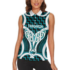 Aotearoa Atua Tangaroa Personalised Women Sleeveless Polo Shirt God Of The Sea Maori Whale Tail Cyan