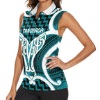 Aotearoa Atua Tangaroa Personalised Women Sleeveless Polo Shirt God Of The Sea Maori Whale Tail Cyan