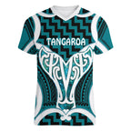 Aotearoa Atua Tangaroa Personalised Women V-Neck T-Shirt God Of The Sea Maori Whale Tail Cyan