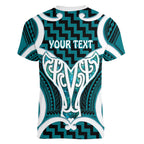 Aotearoa Atua Tangaroa Personalised Women V-Neck T-Shirt God Of The Sea Maori Whale Tail Cyan
