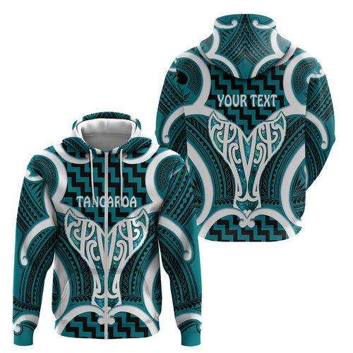 Aotearoa Atua Tangaroa Personalised Zip Hoodie God Of The Sea Maori Whale Tail Cyan