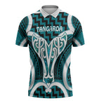 Aotearoa Atua Tangaroa Personalised Zipper Polo Shirt God Of The Sea Maori Whale Tail Cyan