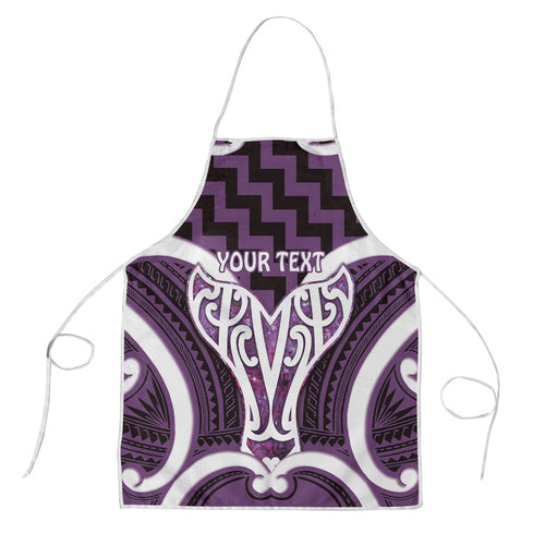 Aotearoa Atua Tangaroa Personalised Apron God Of The Sea Maori Whale Tail Purple