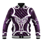 Aotearoa Atua Tangaroa Personalised Baseball Jacket God Of The Sea Maori Whale Tail Purple