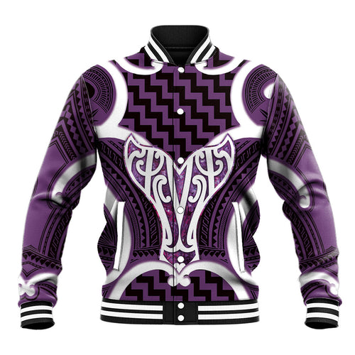 Aotearoa Atua Tangaroa Personalised Baseball Jacket God Of The Sea Maori Whale Tail Purple