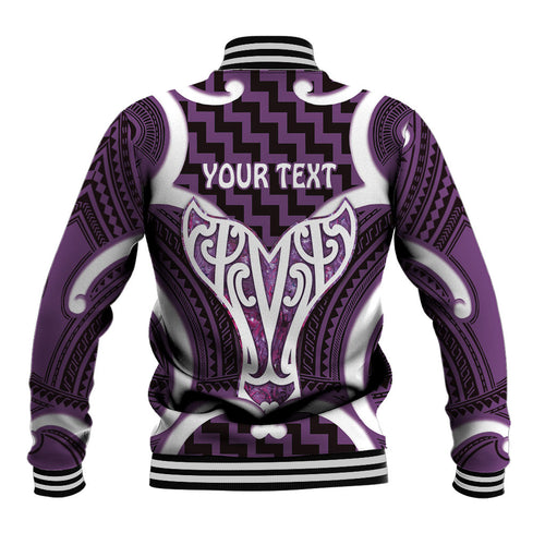 Aotearoa Atua Tangaroa Personalised Baseball Jacket God Of The Sea Maori Whale Tail Purple