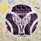 Aotearoa Atua Tangaroa Personalised Beach Blanket God Of The Sea Maori Whale Tail Purple