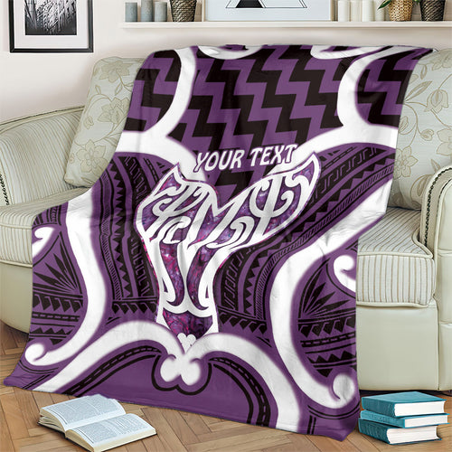 Aotearoa Atua Tangaroa Personalised Blanket God Of The Sea Maori Whale Tail Purple