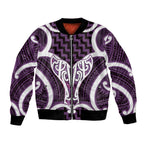 Aotearoa Atua Tangaroa Personalised Bomber Jacket God Of The Sea Maori Whale Tail Purple