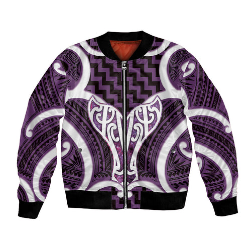 Aotearoa Atua Tangaroa Personalised Bomber Jacket God Of The Sea Maori Whale Tail Purple