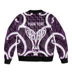 Aotearoa Atua Tangaroa Personalised Bomber Jacket God Of The Sea Maori Whale Tail Purple