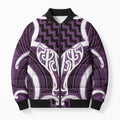 Aotearoa Atua Tangaroa Personalised Bomber Puffer Jacket God Of The Sea Maori Whale Tail Purple