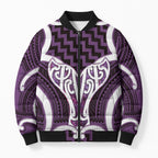 Aotearoa Atua Tangaroa Personalised Bomber Puffer Jacket God Of The Sea Maori Whale Tail Purple