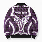 Aotearoa Atua Tangaroa Personalised Bomber Puffer Jacket God Of The Sea Maori Whale Tail Purple
