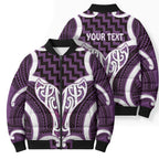 Aotearoa Atua Tangaroa Personalised Bomber Puffer Jacket God Of The Sea Maori Whale Tail Purple