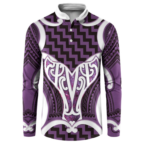 Aotearoa Atua Tangaroa Personalised Button Sweatshirt God Of The Sea Maori Whale Tail Purple