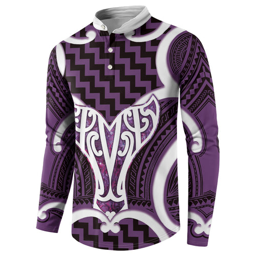 Aotearoa Atua Tangaroa Personalised Button Sweatshirt God Of The Sea Maori Whale Tail Purple