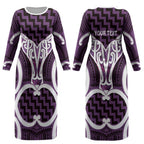 Aotearoa Atua Tangaroa Personalised Couples Matching Long Sleeve Bodycon Dress and Hawaiian Shirt God Of The Sea Maori Whale Tail Purple