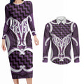 Aotearoa Atua Tangaroa Personalised Couples Matching Long Sleeve Bodycon Dress and Long Sleeve Button Shirt God Of The Sea Maori Whale Tail Purple