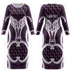 Aotearoa Atua Tangaroa Personalised Couples Matching Long Sleeve Bodycon Dress and Long Sleeve Button Shirt God Of The Sea Maori Whale Tail Purple