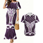 Aotearoa Atua Tangaroa Personalised Couples Matching Mermaid Dress and Hawaiian Shirt God Of The Sea Maori Whale Tail Purple