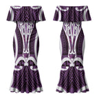 Aotearoa Atua Tangaroa Personalised Couples Matching Mermaid Dress and Hawaiian Shirt God Of The Sea Maori Whale Tail Purple