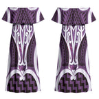 Aotearoa Atua Tangaroa Personalised Couples Matching Off Shoulder Maxi Dress and Hawaiian Shirt God Of The Sea Maori Whale Tail Purple