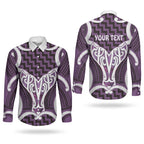 Aotearoa Atua Tangaroa Personalised Couples Matching Off Shoulder Maxi Dress and Long Sleeve Button Shirt God Of The Sea Maori Whale Tail Purple