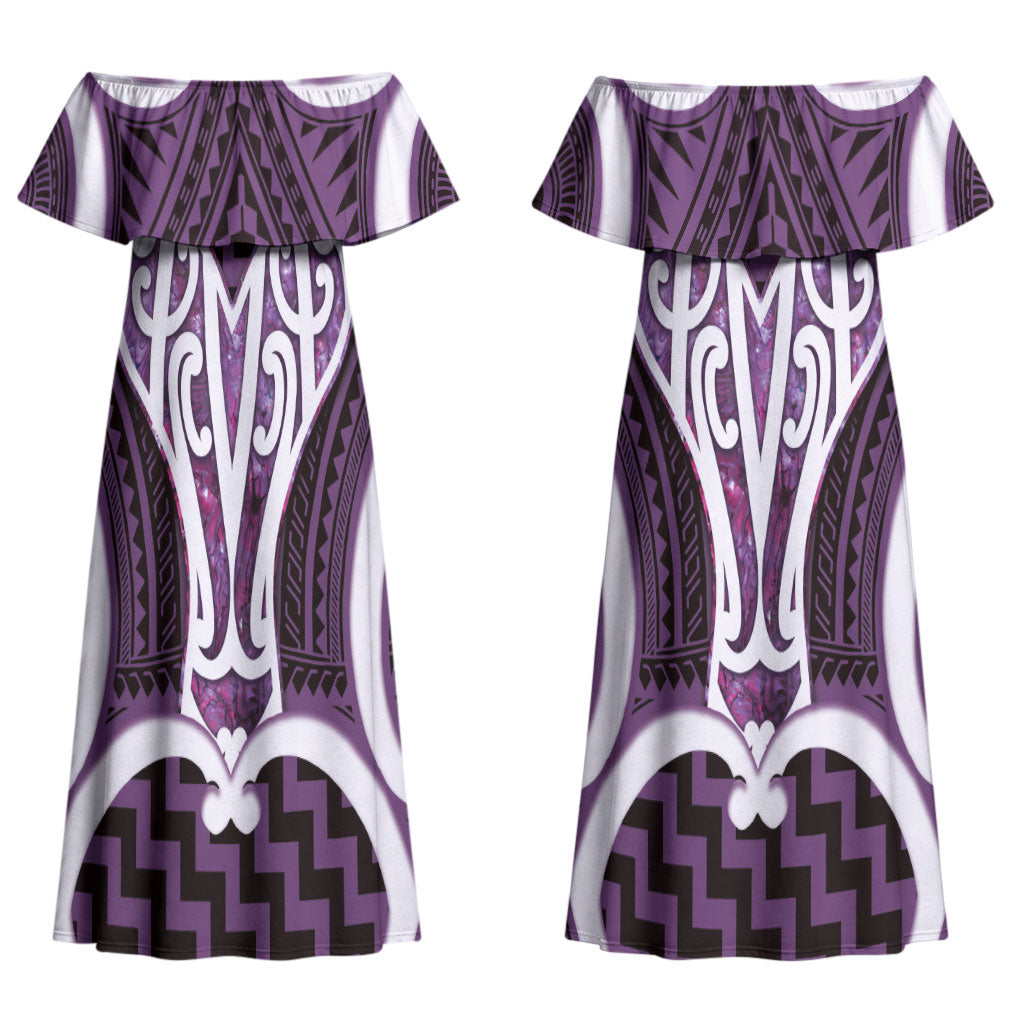 Aotearoa Atua Tangaroa Personalised Couples Matching Off Shoulder Maxi Dress and Long Sleeve Button Shirt God Of The Sea Maori Whale Tail Purple