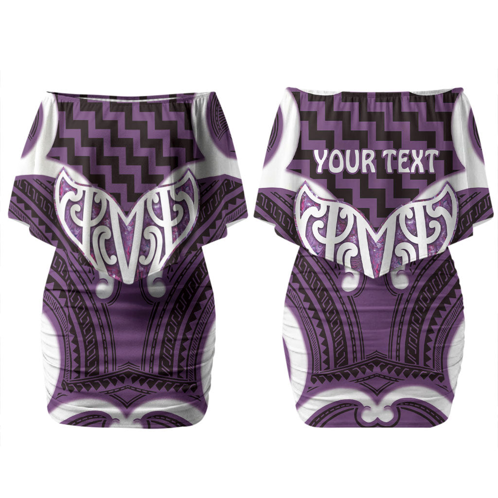 Aotearoa Atua Tangaroa Personalised Couples Matching Off Shoulder Short Dress and Hawaiian Shirt God Of The Sea Maori Whale Tail Purple