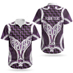 Aotearoa Atua Tangaroa Personalised Couples Matching Off Shoulder Short Dress and Hawaiian Shirt God Of The Sea Maori Whale Tail Purple