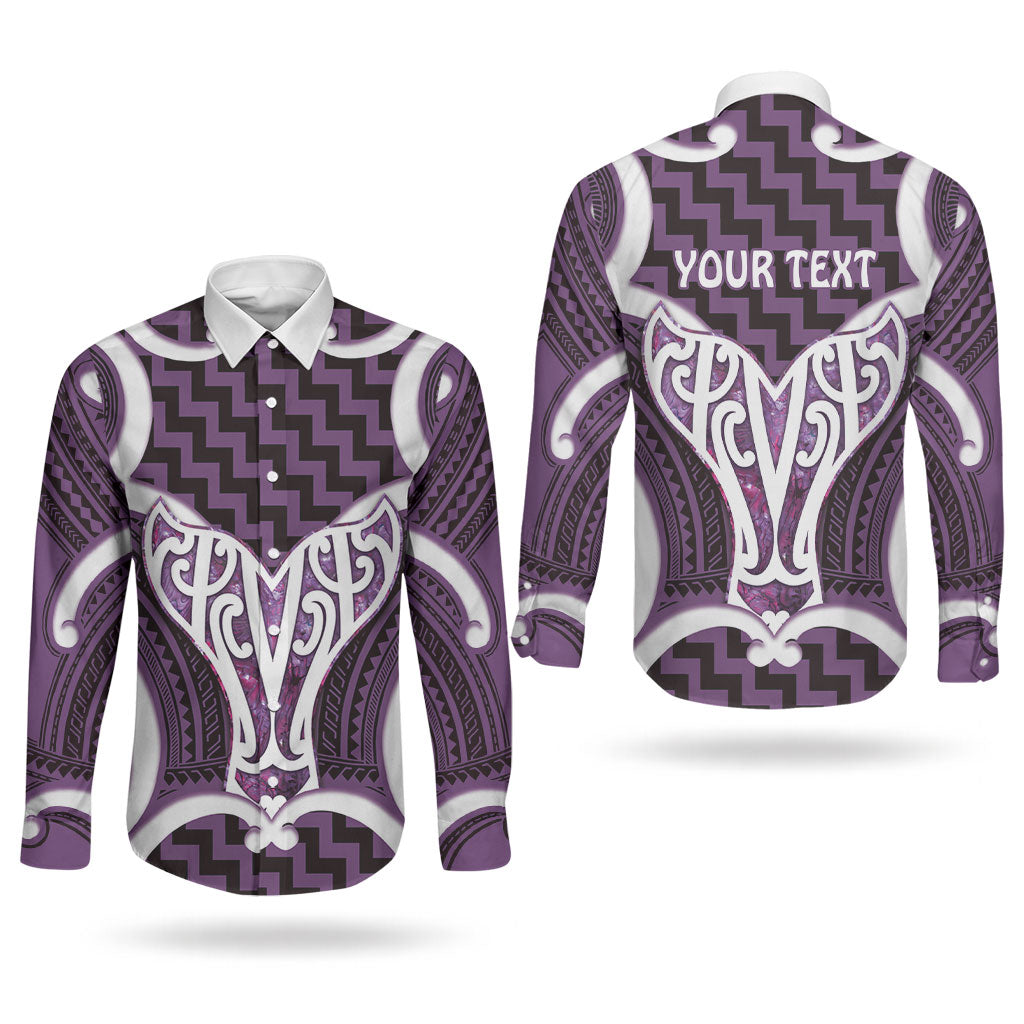 Aotearoa Atua Tangaroa Personalised Couples Matching Off Shoulder Short Dress and Long Sleeve Button Shirt God Of The Sea Maori Whale Tail Purple