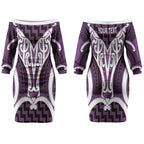 Aotearoa Atua Tangaroa Personalised Couples Matching Off The Shoulder Long Sleeve Dress and Hawaiian Shirt God Of The Sea Maori Whale Tail Purple