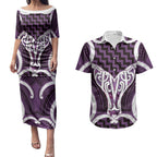 Aotearoa Atua Tangaroa Personalised Couples Matching Puletasi and Hawaiian Shirt God Of The Sea Maori Whale Tail Purple