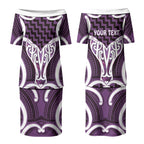 Aotearoa Atua Tangaroa Personalised Couples Matching Puletasi and Long Sleeve Button Shirt God Of The Sea Maori Whale Tail Purple