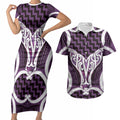 Aotearoa Atua Tangaroa Personalised Couples Matching Short Sleeve Bodycon Dress and Hawaiian Shirt God Of The Sea Maori Whale Tail Purple