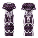 Aotearoa Atua Tangaroa Personalised Couples Matching Short Sleeve Bodycon Dress and Hawaiian Shirt God Of The Sea Maori Whale Tail Purple