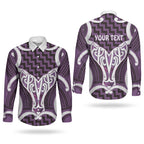 Aotearoa Atua Tangaroa Personalised Couples Matching Short Sleeve Bodycon Dress and Long Sleeve Button Shirt God Of The Sea Maori Whale Tail Purple