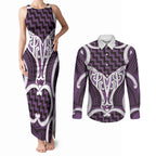 Aotearoa Atua Tangaroa Personalised Couples Matching Tank Maxi Dress and Long Sleeve Button Shirt God Of The Sea Maori Whale Tail Purple